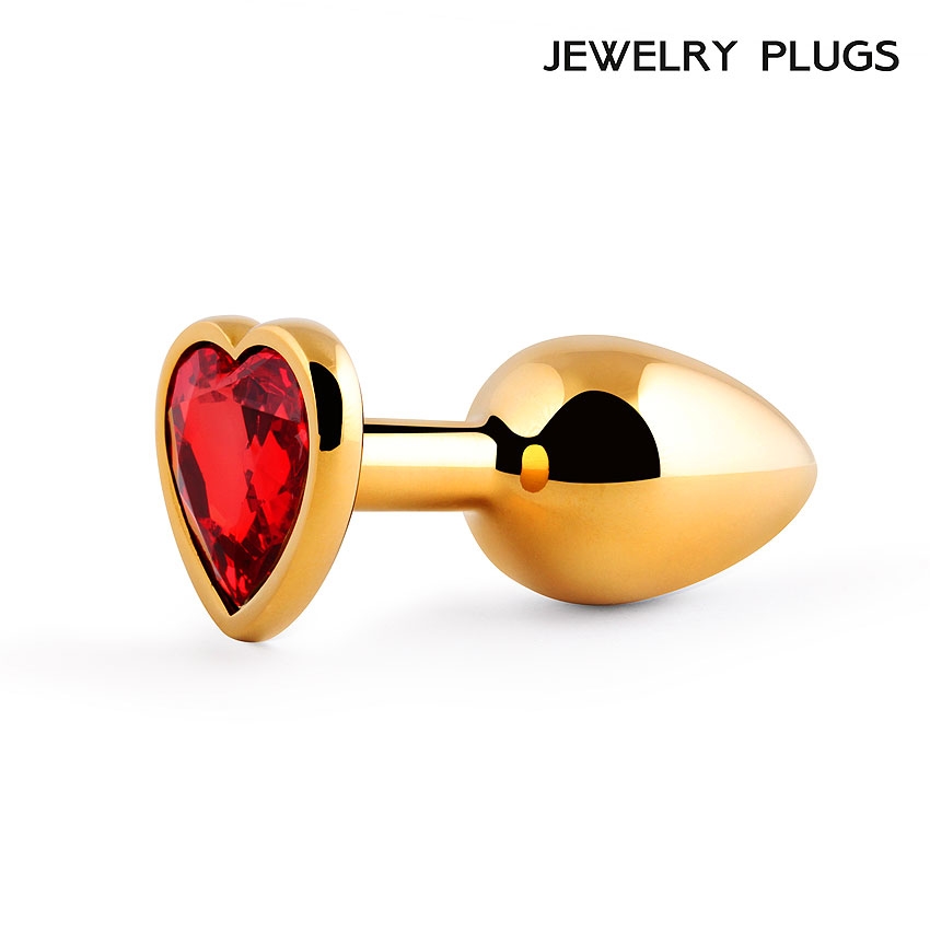 Купить Втулка анальная 3.40 см золото сердце с красным кристаллом в Секс шоп Тольятти Di'Amore si'