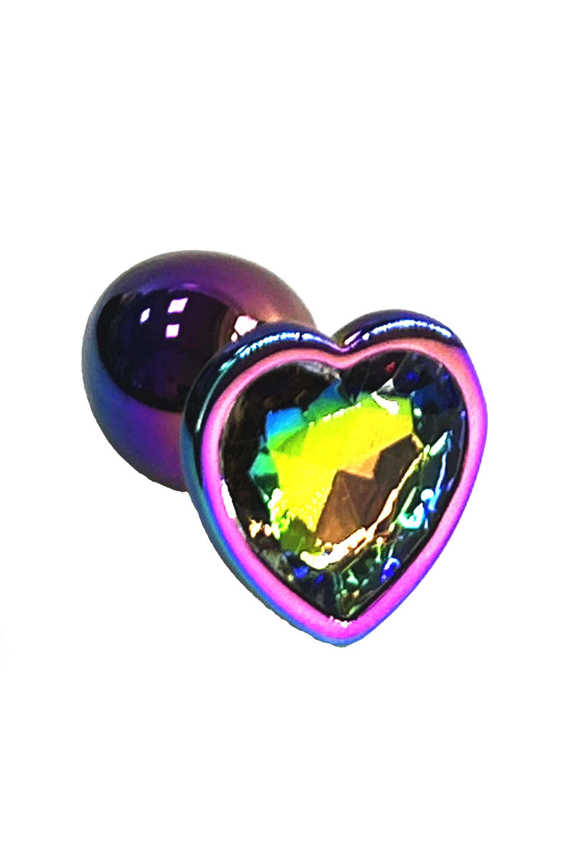 Анальная пробка с кристаллом в форме сердца цвета неохром 2.60 см