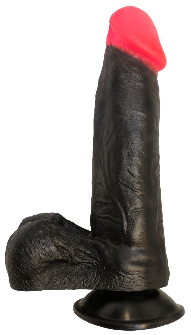 Чёрный фаллоимитатор с красной головкой 18.50 см
