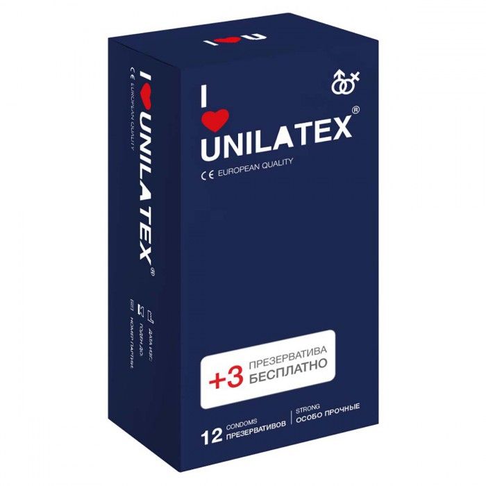 Ультрапрочные презервативы Unilatex Extra Strong - 12 шт.+ 3 шт.в подарок 