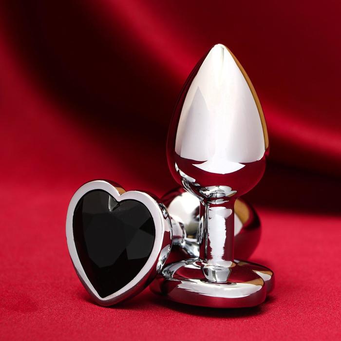 Купить Анальная пробка с чёрным кристаллом  в форме сердца 2.80 см в Секс шоп Тольятти Di'Amore si'