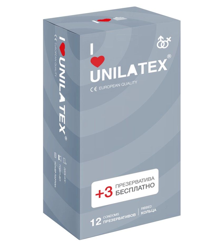 Презервативы с рёбрами Unilatex Ribbed - 12 шт.+ 3 шт.в подарок 