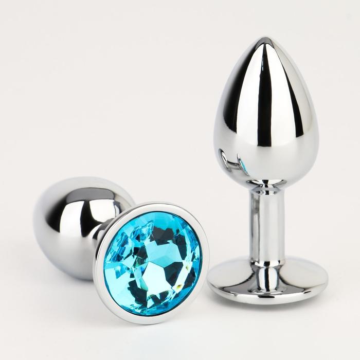 Анальная пробка с голубым кристаллом 4 см