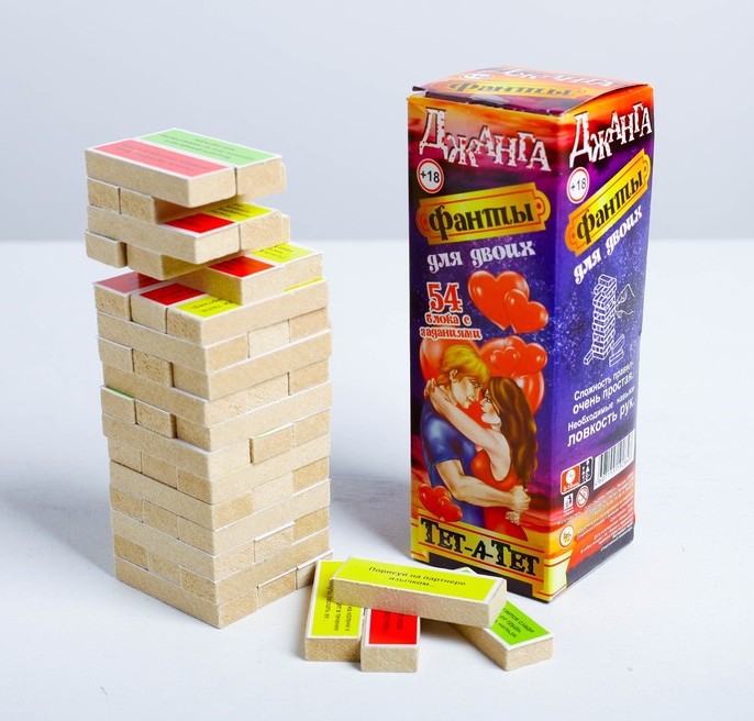 Падающая башня Дженга с фантами, 54 бруска, 18+