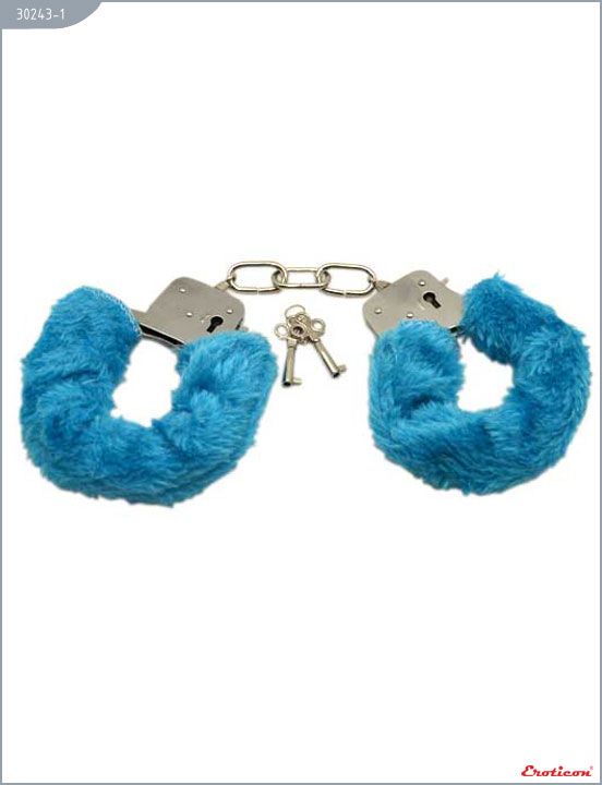Металлические наручники с голубым мехом 