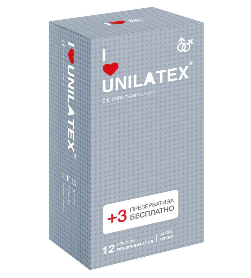 Купить Презервативы с точками Unilatex Dotted - 12 шт. + 3 шт. в подарок в Секс шоп Тольятти Di'Amore si'