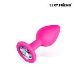 Анальная пробка с прозрачным кристаллом 3 см розовая