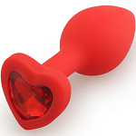 Анальная пробка сердце с красным кристаллом 2.80 см