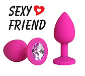 Анальная пробка с светло - фиолетовый кристаллом 3 см розовая